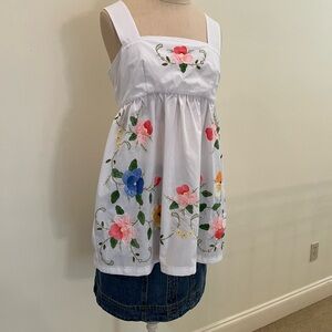 One of a kind top made from vintage tablecloth